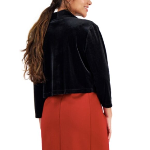 Petites Womens Crop Velvet Open-Front Blazer - Picture 2 of 2